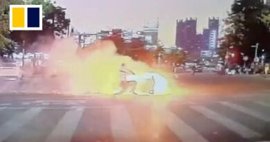 Delivery rider survives after scooter is engulfed in flames