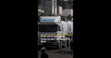 First aid trucks enter Gaza on Day 1 of ceasefire deal | AJ#shorts