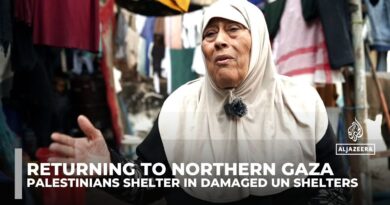 Displaced Palestinians shelter in destroyed UN buildings in northern Gaza amid devastation