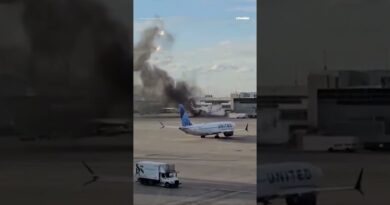 American Airlines plane catches fire at Denver airport